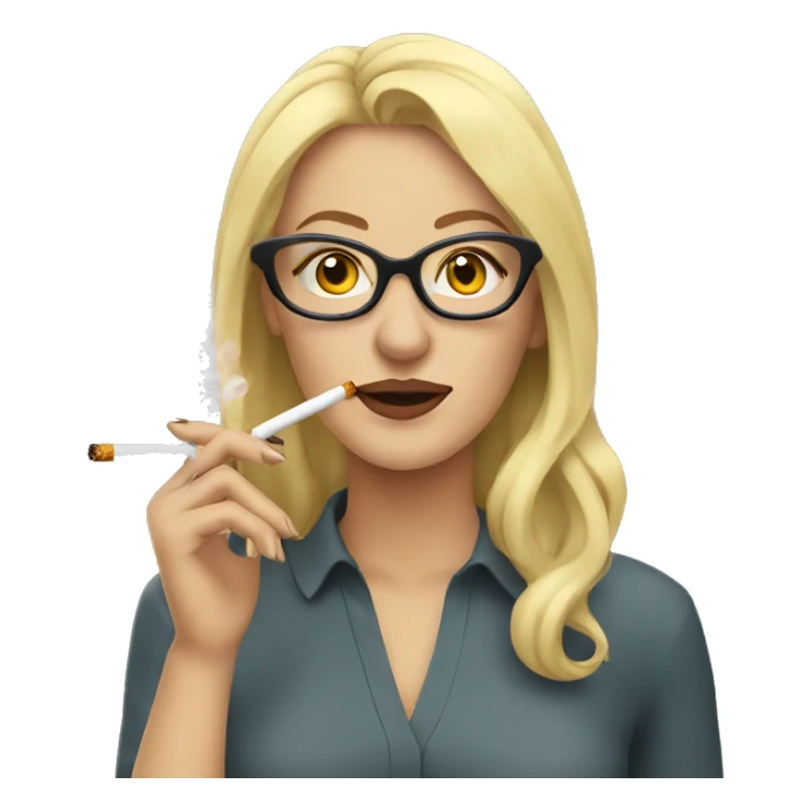 blonde woman with glasses  smoking a cigarette, cigarette in clear hands  sticker