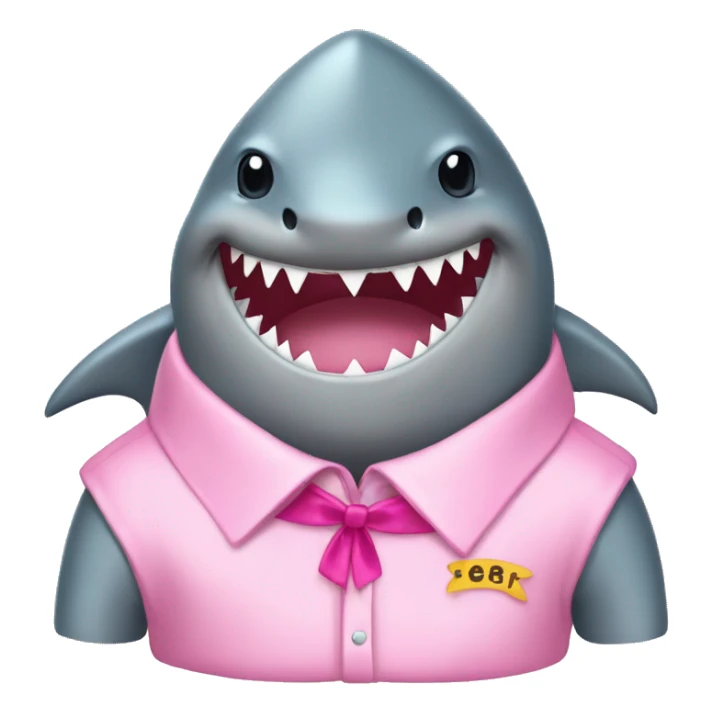 a shark wearing a pink beautiful princes' shirt and using a gemes ribbon sticker