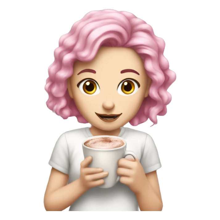 white girl with pink hair and hot choco sticker