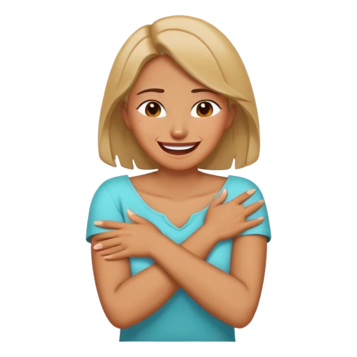 A woman having her arms crossed hands around neck and laughing/cryong sticker