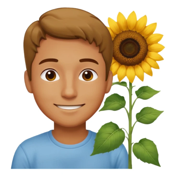 Man smelling sunflower with gentle smile, half body sticker