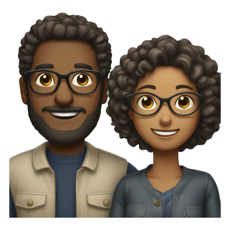 smiling couple with glasses not super curly hair sticker