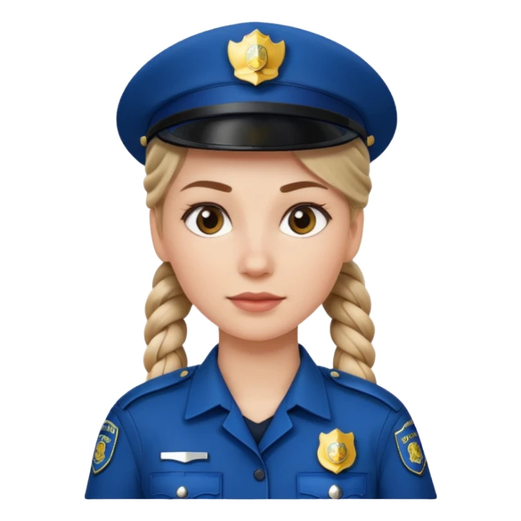 white woman, braided hair, wear police's uniform sticker