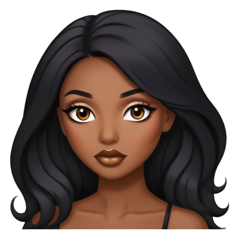 pretty brown skin, long hair, baddie with makeup sticker