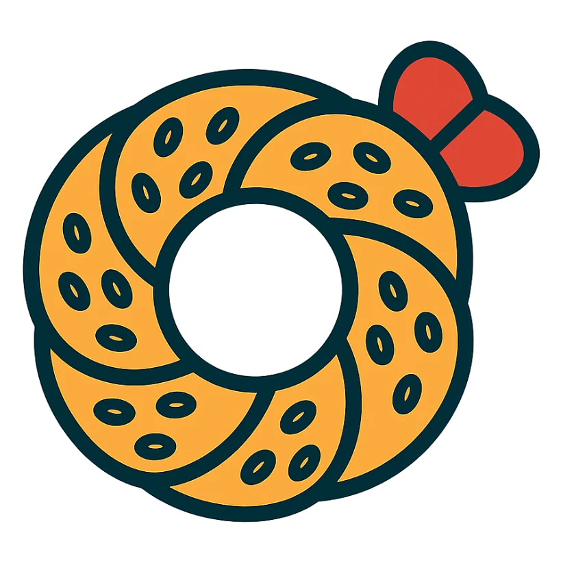 Add a red ribbon on the top right side of the simit. Remove the background so the simit with the ribbon is isolated. sticker