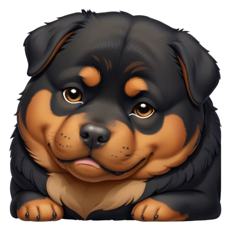 Cinematic Chubby Sleeping Rottweiler Portrait Emoji, Chubby and serene, with a robust, adorable build and a soft, plush black fur with tan markings, eyes gently closed in peaceful slumber, Simplified yet irresistibly endearing features, highly detailed, glowing with a gentle, dreamy glow, high shine, relaxed and content, stylized with a touch of whimsy, bright and heartwarming, soft glowing outline, capturing the essence of a blissfully sleepy guardian, so comically serene it feels like it could roll out of the screen and snore with adorable charm! sticker