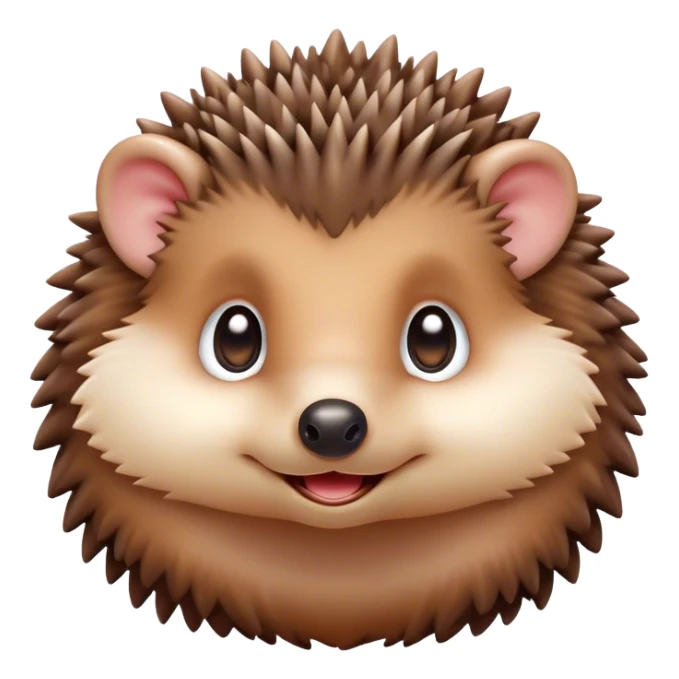 Cinematic Cute Hedgehog Portrait Emoji, Head tilted playfully and inquisitively, featuring a fluffy, spiky brown Fur with an irresistibly cute, round face and tiny ears, round, sparkling eyes filled with curious wonder, Simplified yet irresistibly adorable features, highly detailed, glowing with a warm, friendly glow, high shine, affectionate and quirky, stylized with a touch of woodland whimsy, bright and endearing, soft glowing outline, capturing the essence of a mischievous yet loving hedgehog, so playful it feels like it could roll out of the screen and into your arms! sticker