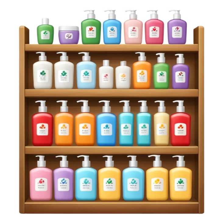 Japanese shampoo displayed on a storage shelf, arranged with horizontal variation and vertical consistency. sticker