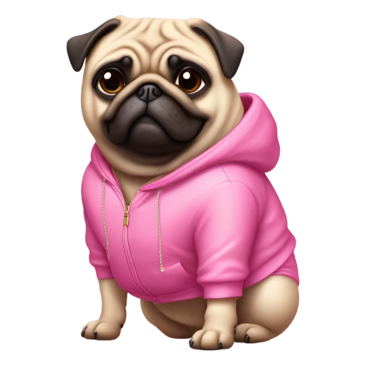 A fat pug wearing a juicy couture jumpsuit￼ sticker