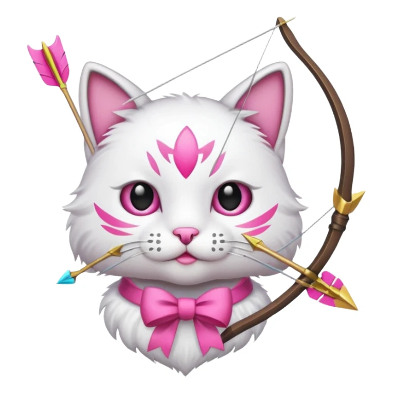 Emoji cat head white emoji with pink bow and arrow sticker