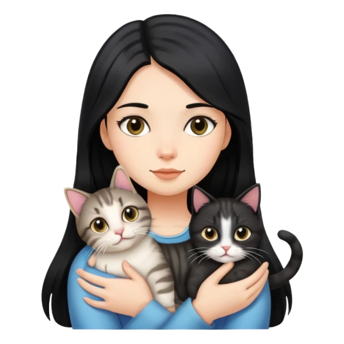 Long black hair girl holding a tabby cat sticker
