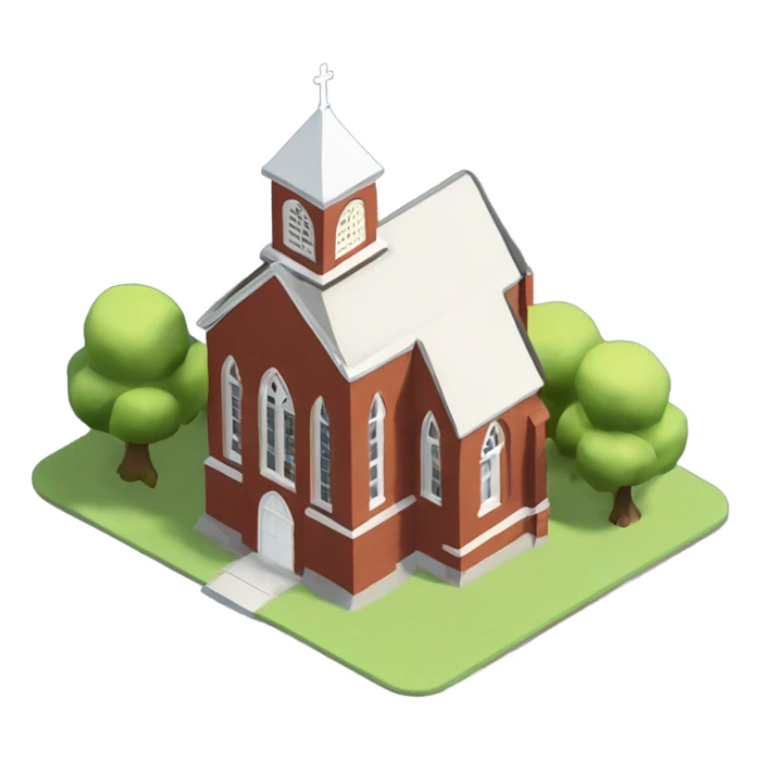 isometric curved redbrick single story Anglican church sticker