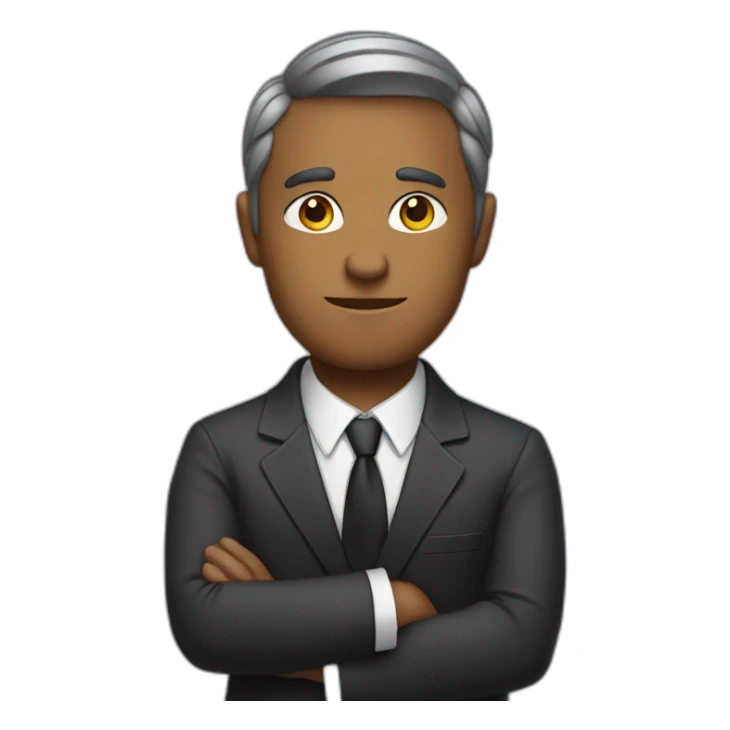 a man in a suit with crossed arms and wings sticker