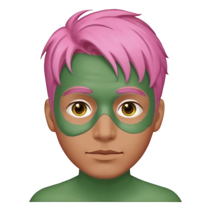 pink haired man with full full face green clay mask sticker