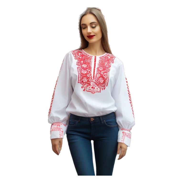 Long sleeve Blouse vyshyvanka, white with red embodiary on sleeves sticker
