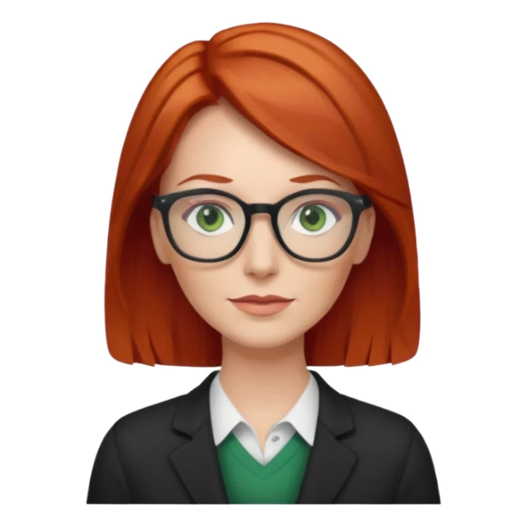 create white woman with midback length red hair with green eyes and glass, age 35 sticker