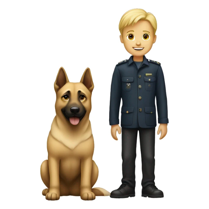 garçon blond qui fait câlin a un malinois sticker