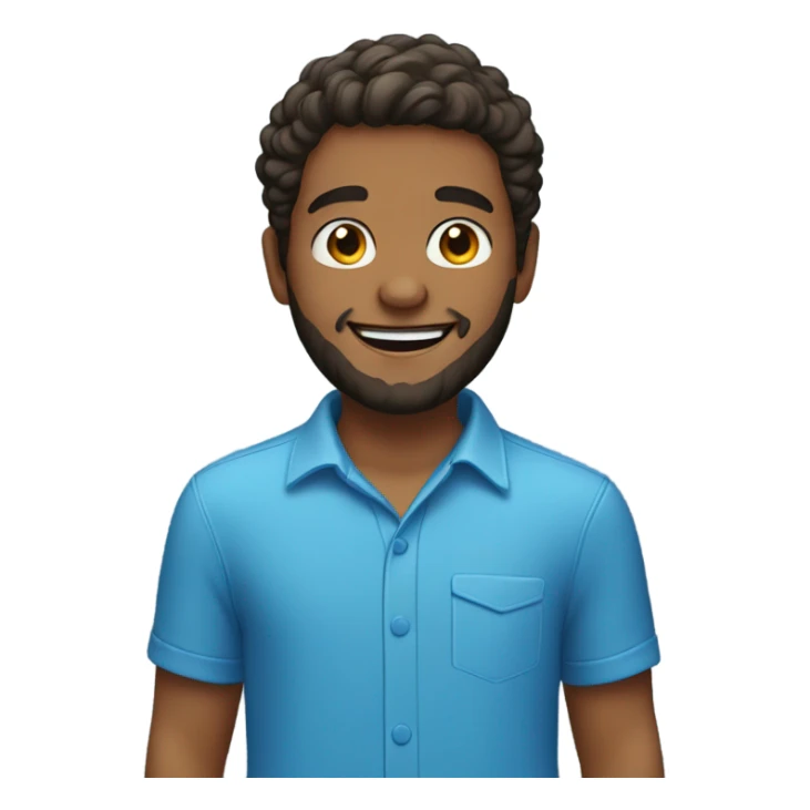 smiling boy in blue shirt and a beard sticker