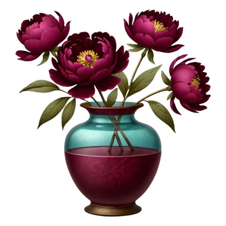 burgundy peonies in a vintage vase sticker