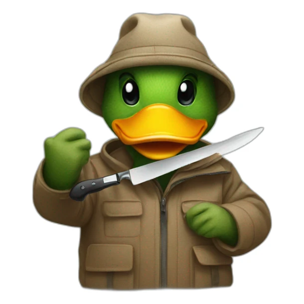 Duck holds a knife in his mouth sticker
