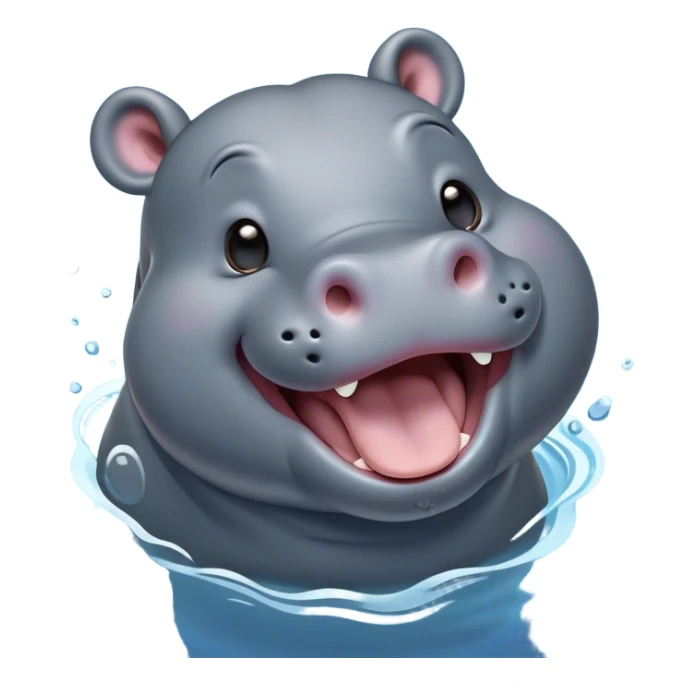 Cinematic Cute Yawning Hippo Portrait Emoji, Head tilted slightly with a dramatic, wide-open yawn, showcasing a soft, smooth slate-gray hide with gently drooping ears, round eyes barely open in drowsy contentment, Simplified yet irresistibly adorable features, highly detailed, glowing with a soft, cozy glow, high shine, relaxed yet expressive, stylized with a touch of aquatic charm, bright and endearing, soft glowing outline, capturing the essence of a sleepy yet affectionate hippo, so drowsy it feels like it could stretch out of the screen and curl up for a nap! sticker