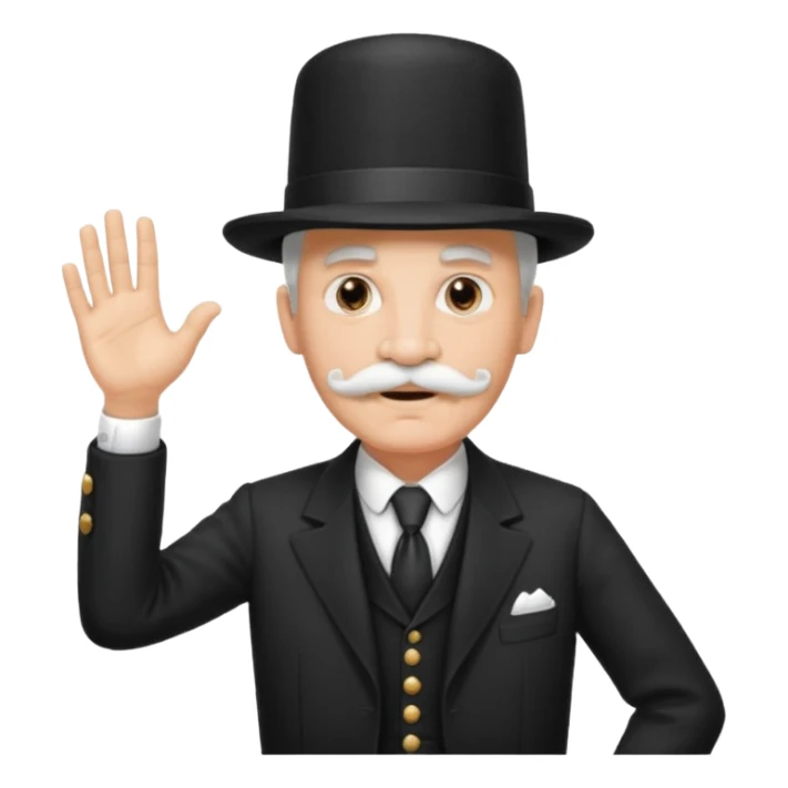 very big white moustachhe and typical 1900 black elegant clothes and hat . politician pose uses hands to speak sticker