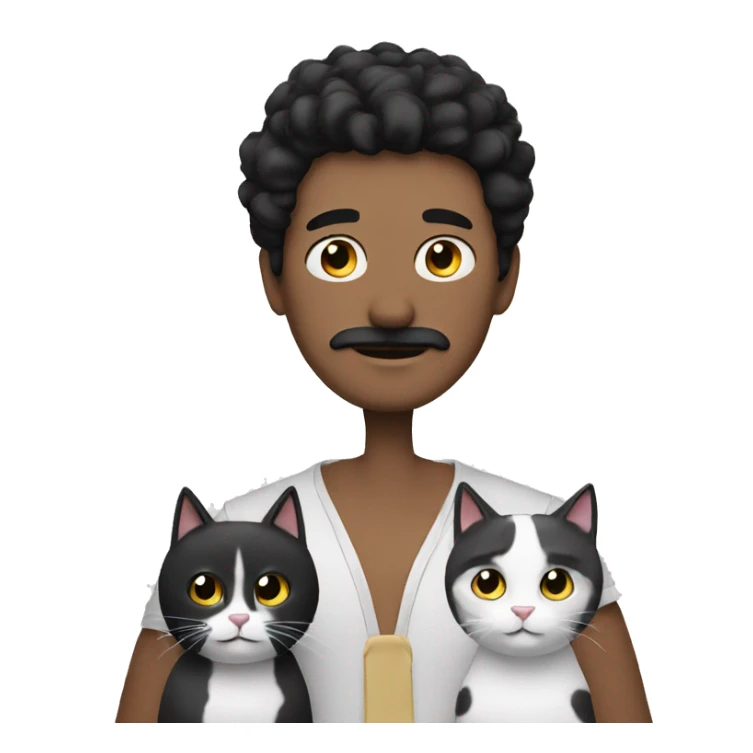 white Guy with black hair, mustache and two black and white cats sticker