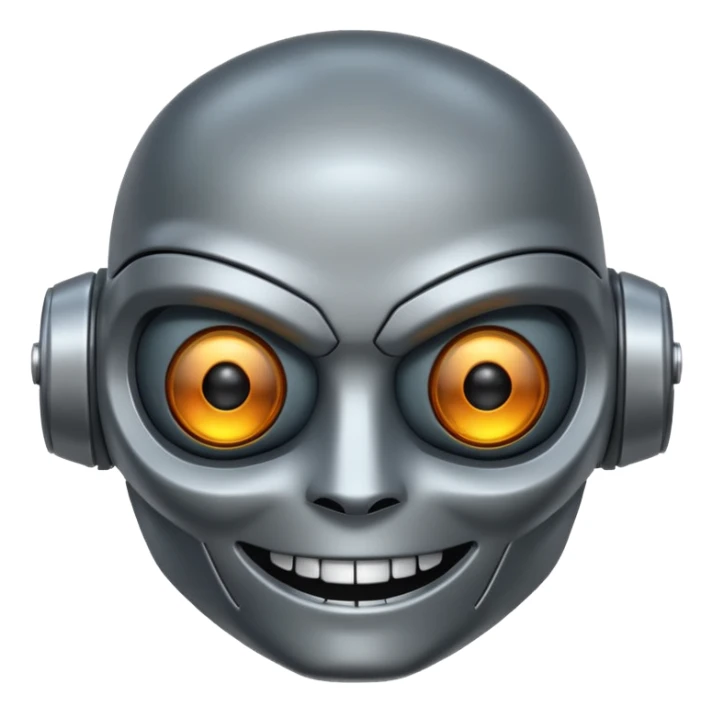 evil robot. Only its head. Very low details. Make it smile sticker
