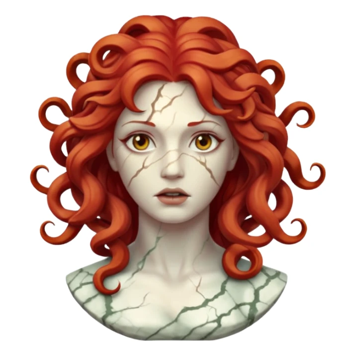 white cracked marble statue head medusa red hair marble sticker