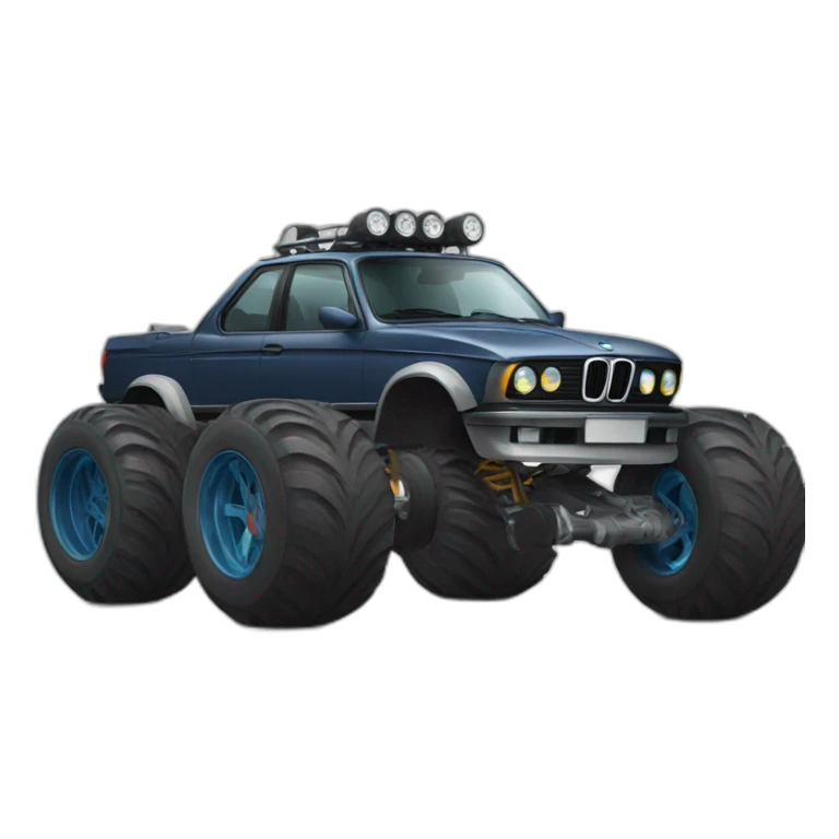 BMW car with monster truck wheels sticker