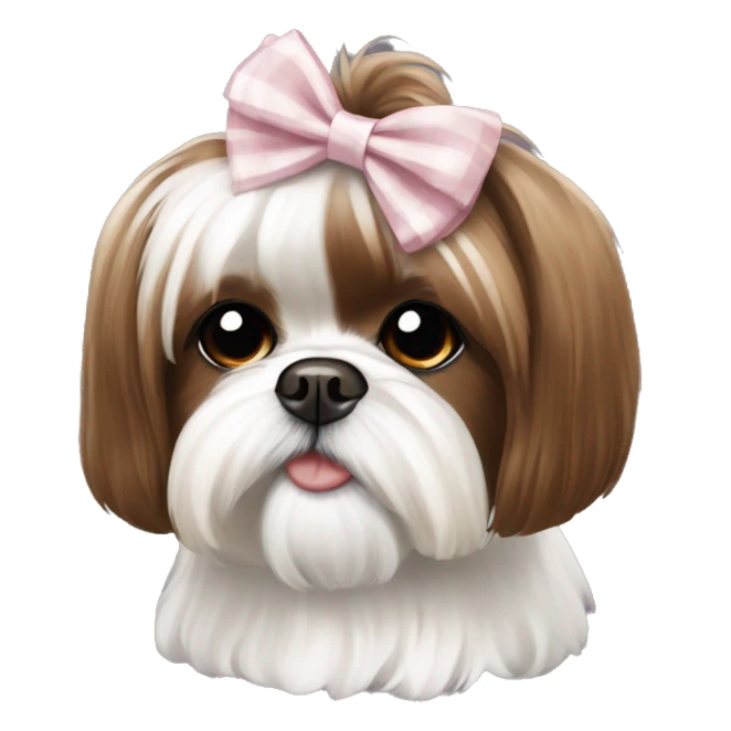 Brown and white Shih Tzu bow in hair sticker