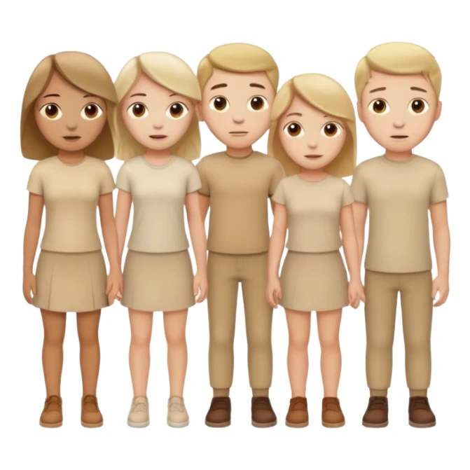 4 white girls and 2 white boys in beige clothes sticker