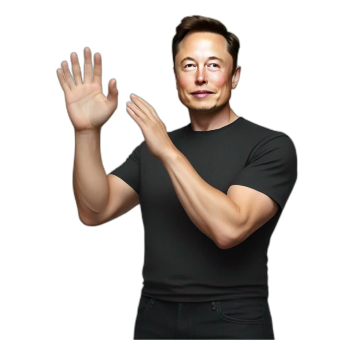 Elon Musk showing hand sticker