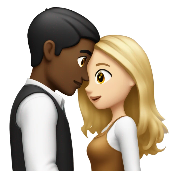 Caramel skinned guy with black hair kissing white gorl with brown and blonde hair sticker