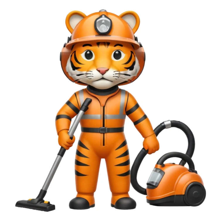 Tiger with a helmet on standing up vacuuming  sticker