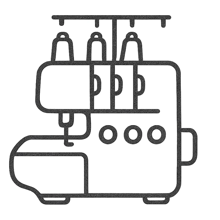Google Material Design icon for 'Overlockers' with a clean, minimalist, 2D look, featuring a simplified overlocker outline sticker