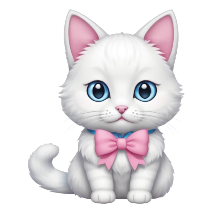white cat sitting and she has a pink small bow on her right ear,she has blue eyes sticker