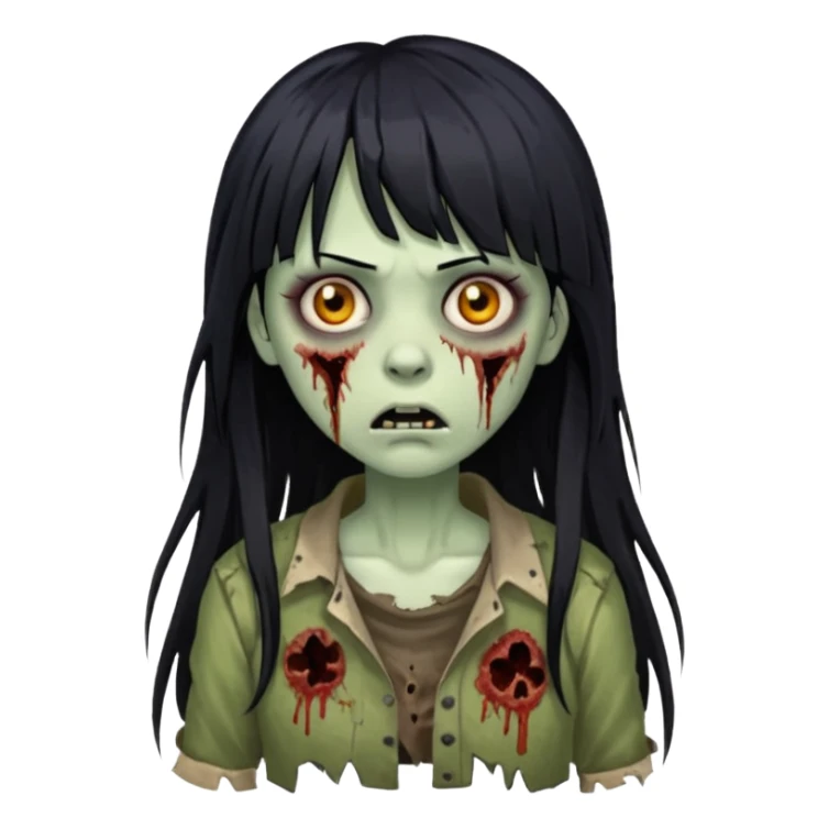 Faça uma mulher zumbi de franja cabelo longo preto 🧟‍♀️ sticker
