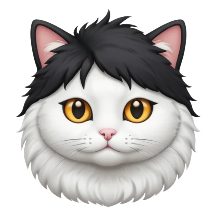 white cat with centre-part black toupee on the head sticker