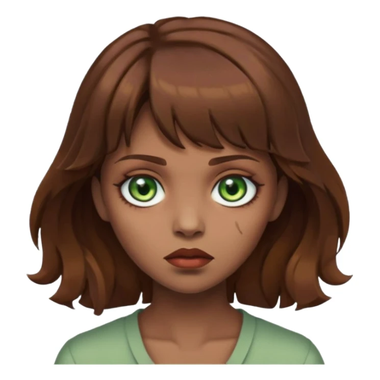Zumbi mulher, olhos verdes, cabelo castanho com franja e ondulado  sticker