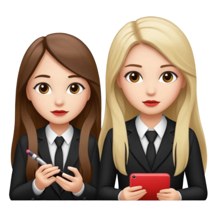 TWO GIRLS DOING PROJECT, PROFESSIONAL AND CUTE , LONG HAIR MAKEUP sticker