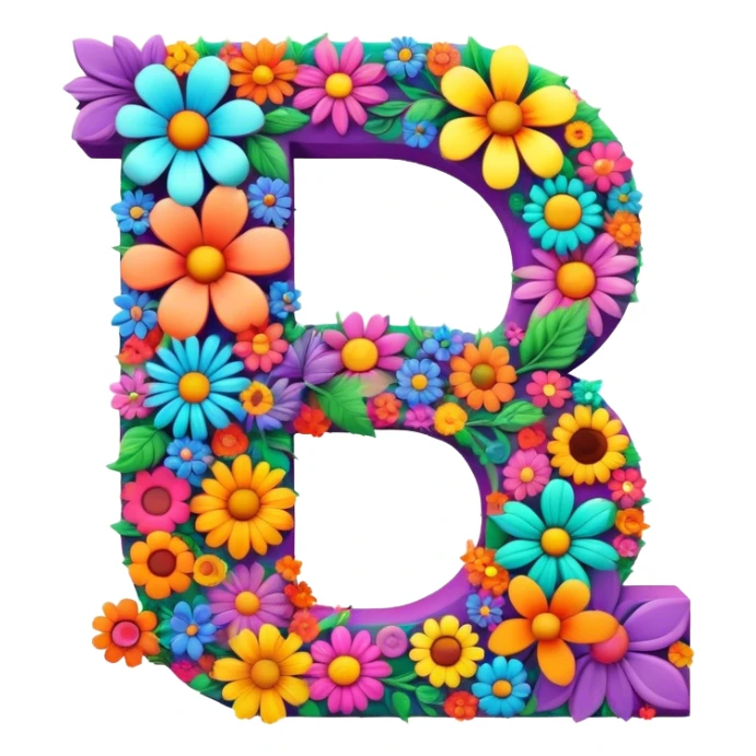 3D, gothic style psychedelic colored capital Letter Q with hippie style flower border sticker