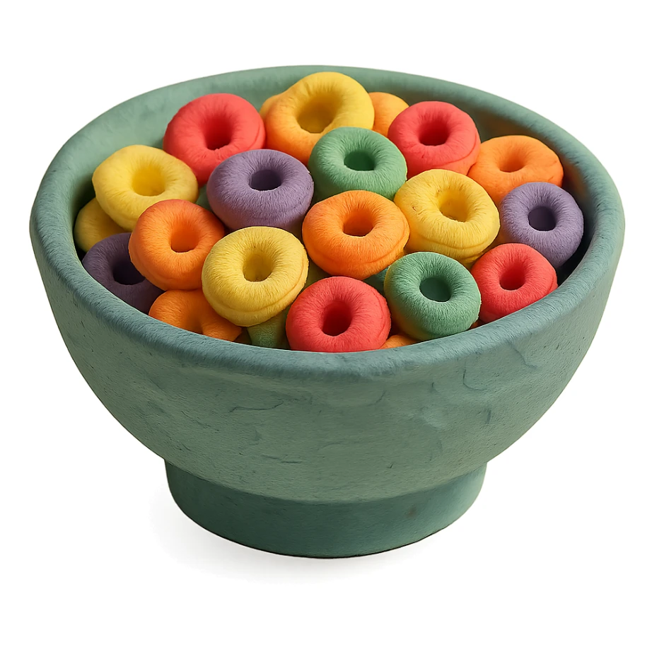 ceramic bowl of colorful fruity cereal sticker