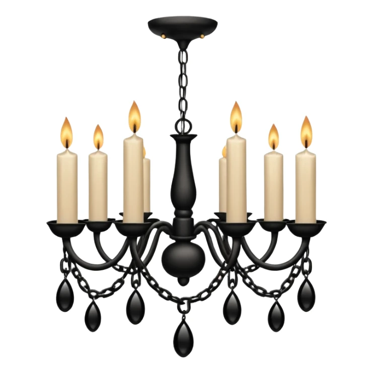 Simple minimalistic hanging wide short chained black Ceiling chandelier with beige-white candles sticker