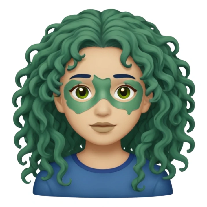 messy green clay mask curly long dark blue hair sticker