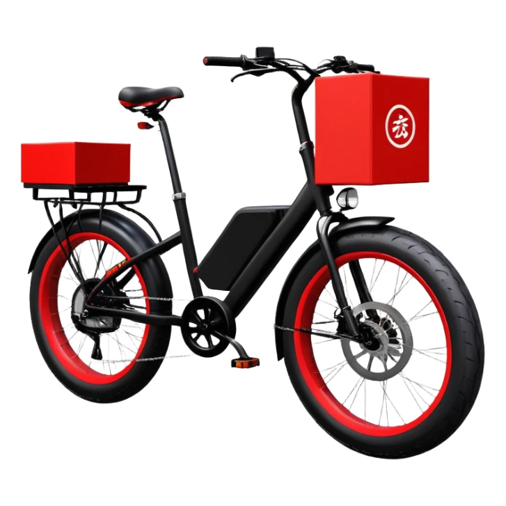 Chinese Monster class electric bicycle for couriers with large delivery box, thick tires, powerful motor sticker