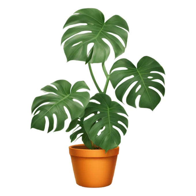 aesthetic monstera in an orange pot against an orange wall sticker