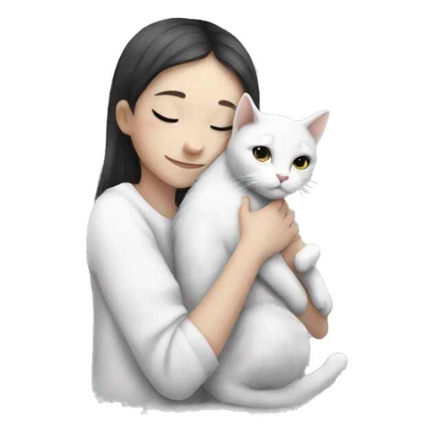 White cat with grey and black spots hugging girl sticker