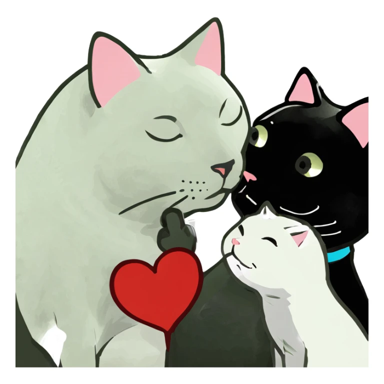 Big black cat kissing a white cat with hearts  sticker