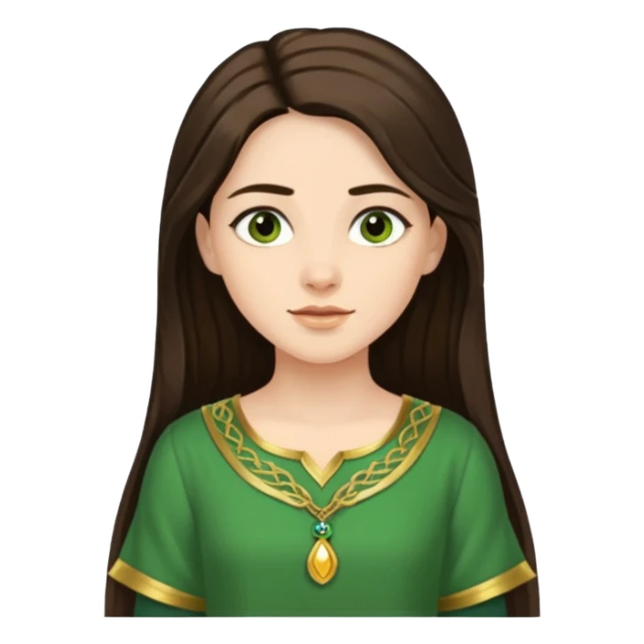 Juno from Olympus Gods with long dark brown hair, green tunic sticker